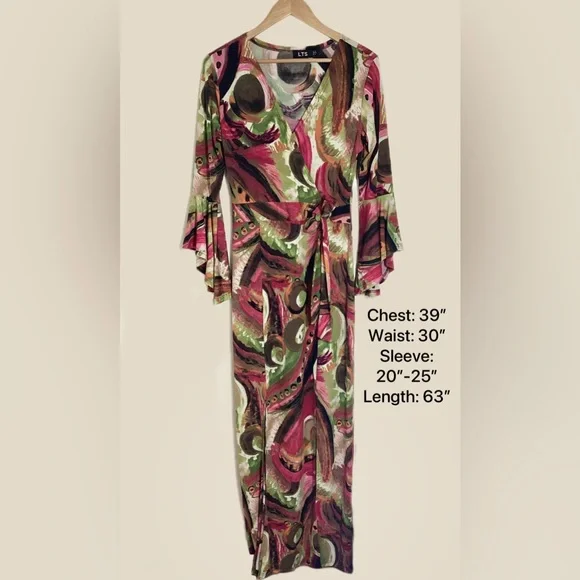 Long Tall Sally LTS Faux Wrap Maxi Dress UK 12 US 8 Abstract Bold Phoebe Buffay - Picture 6 of 15